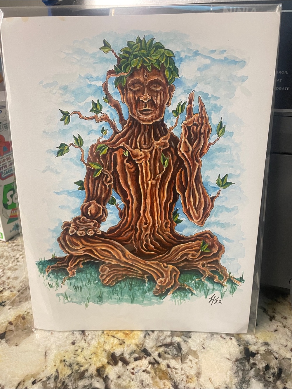 Tree Spirit Meditation Art Painting- Brown & Green